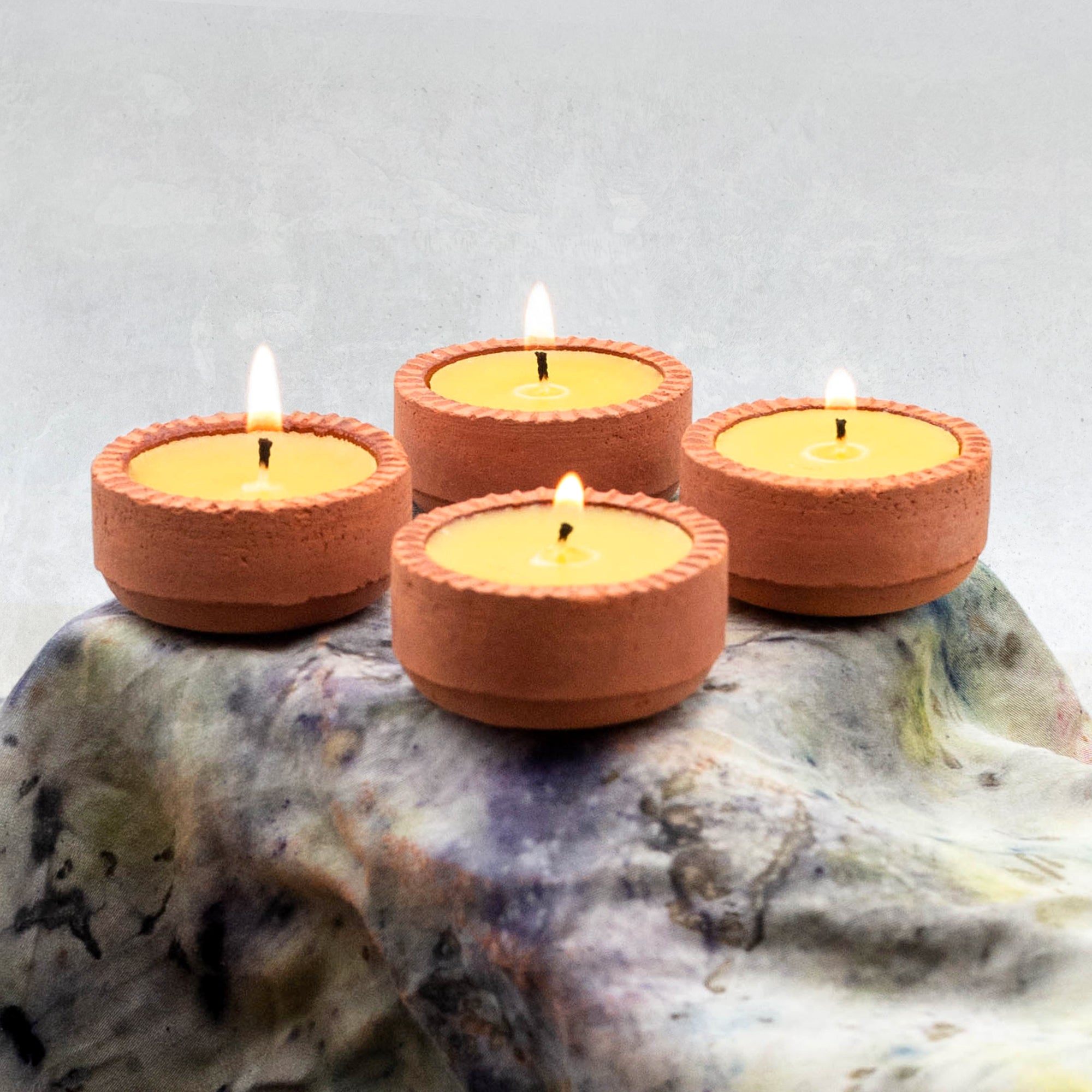 4 Clay Pot Diya Beeswax Candles