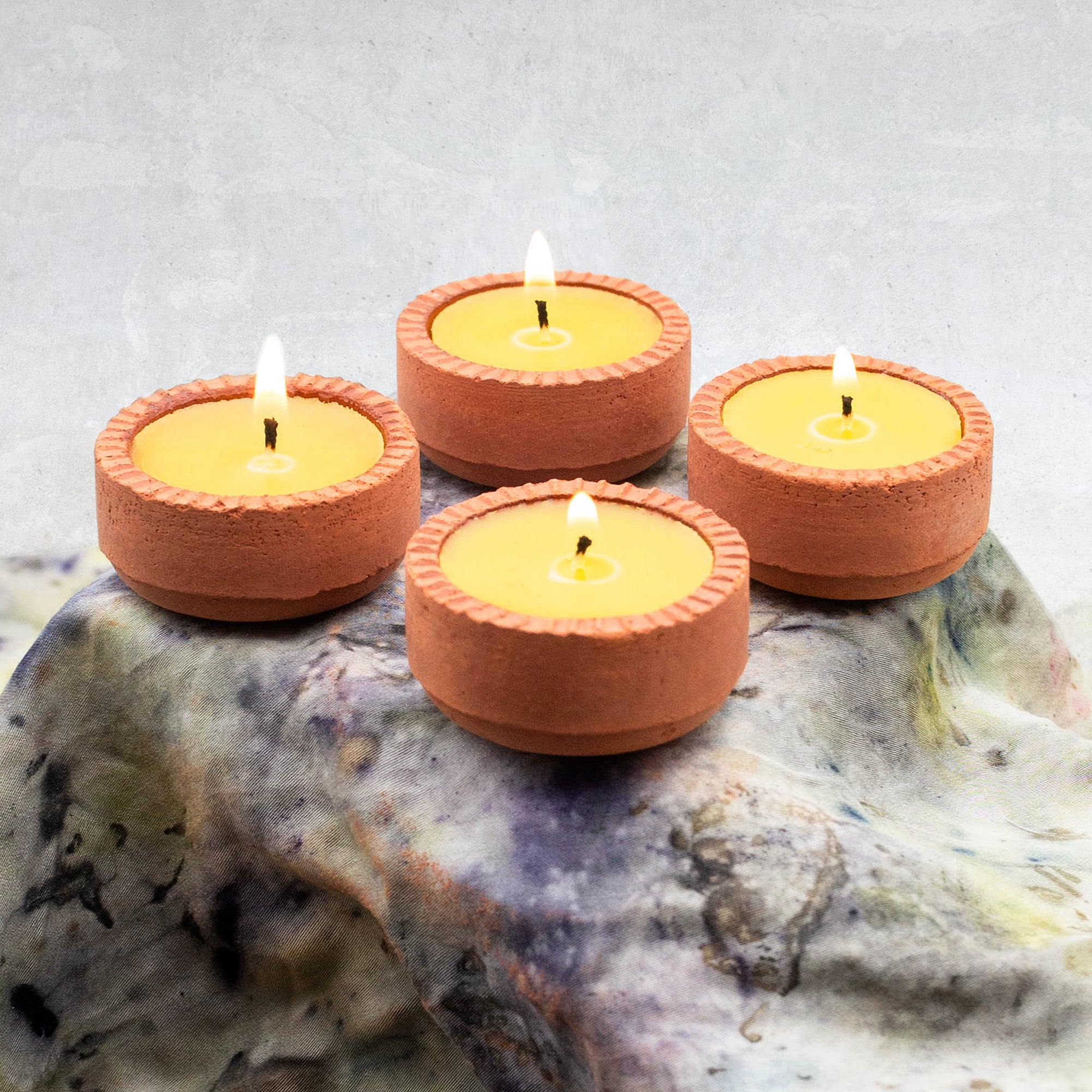 4 Clay Pot Diya Beeswax Candles