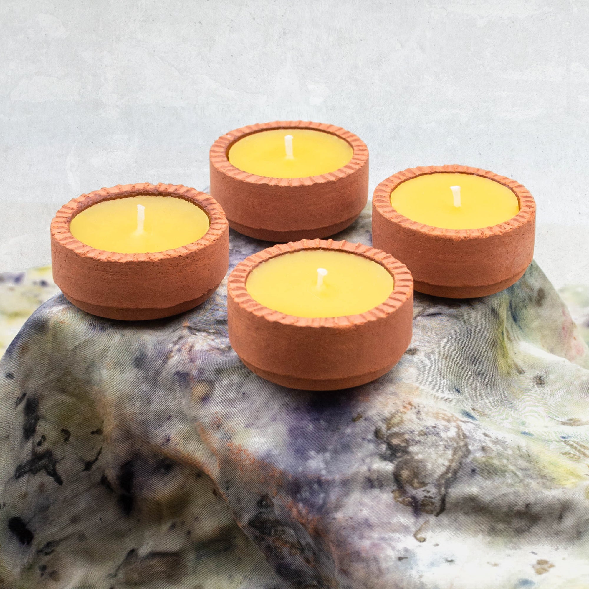 4 Clay Pot Diya Beeswax Candles