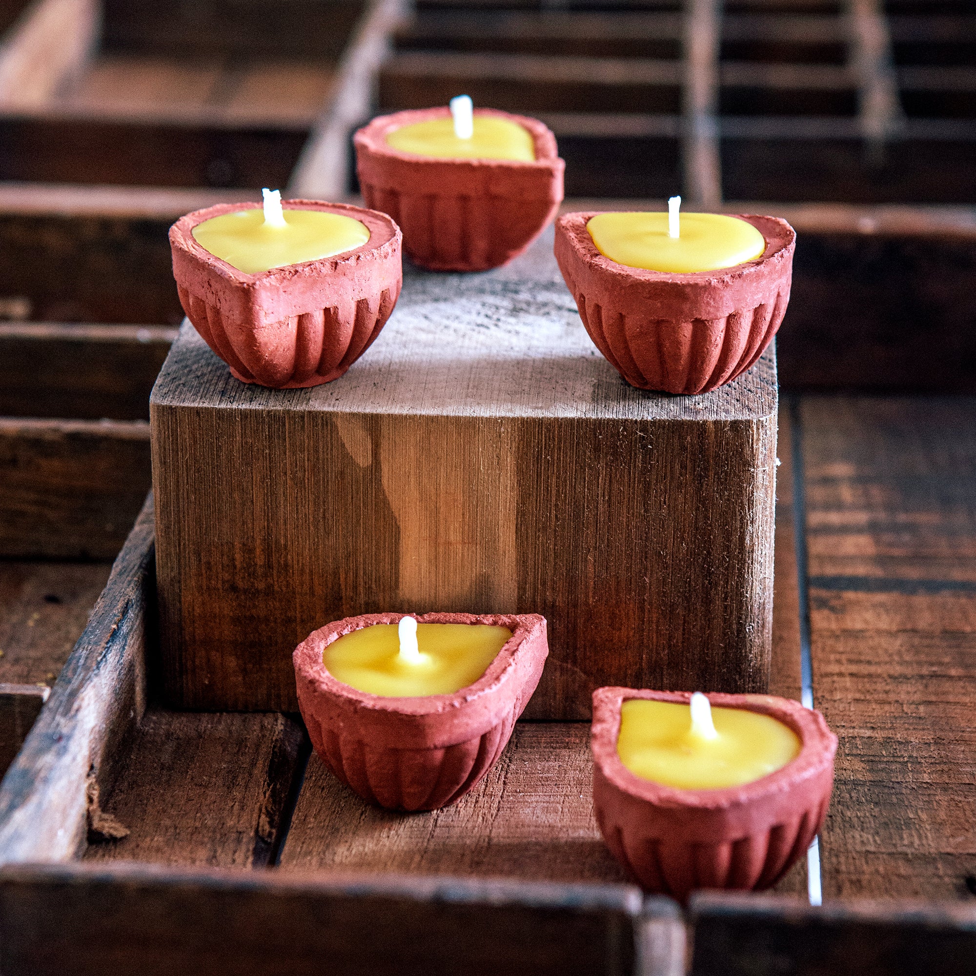 SET OF 5 - MICRO DIYA TEALIGHT BEESWAX CANDLES