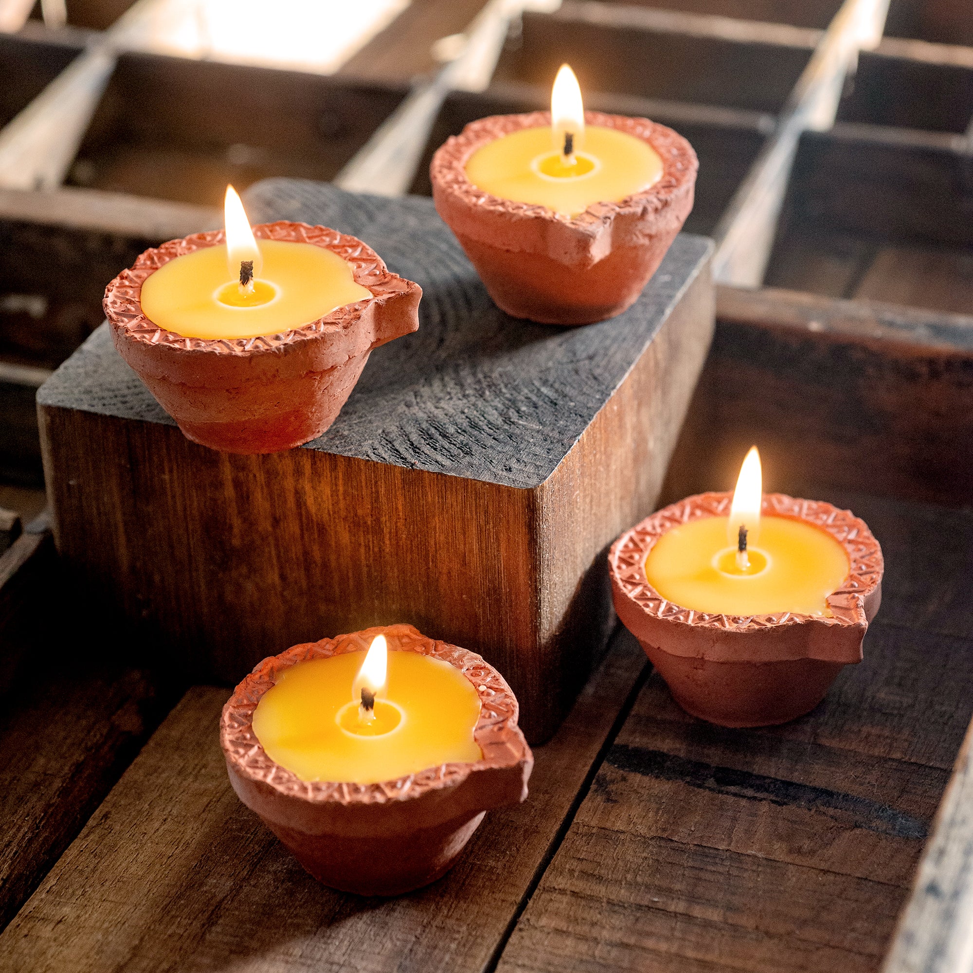 4 DIYA BEESWAX DIYAS with Zig Zag pattern