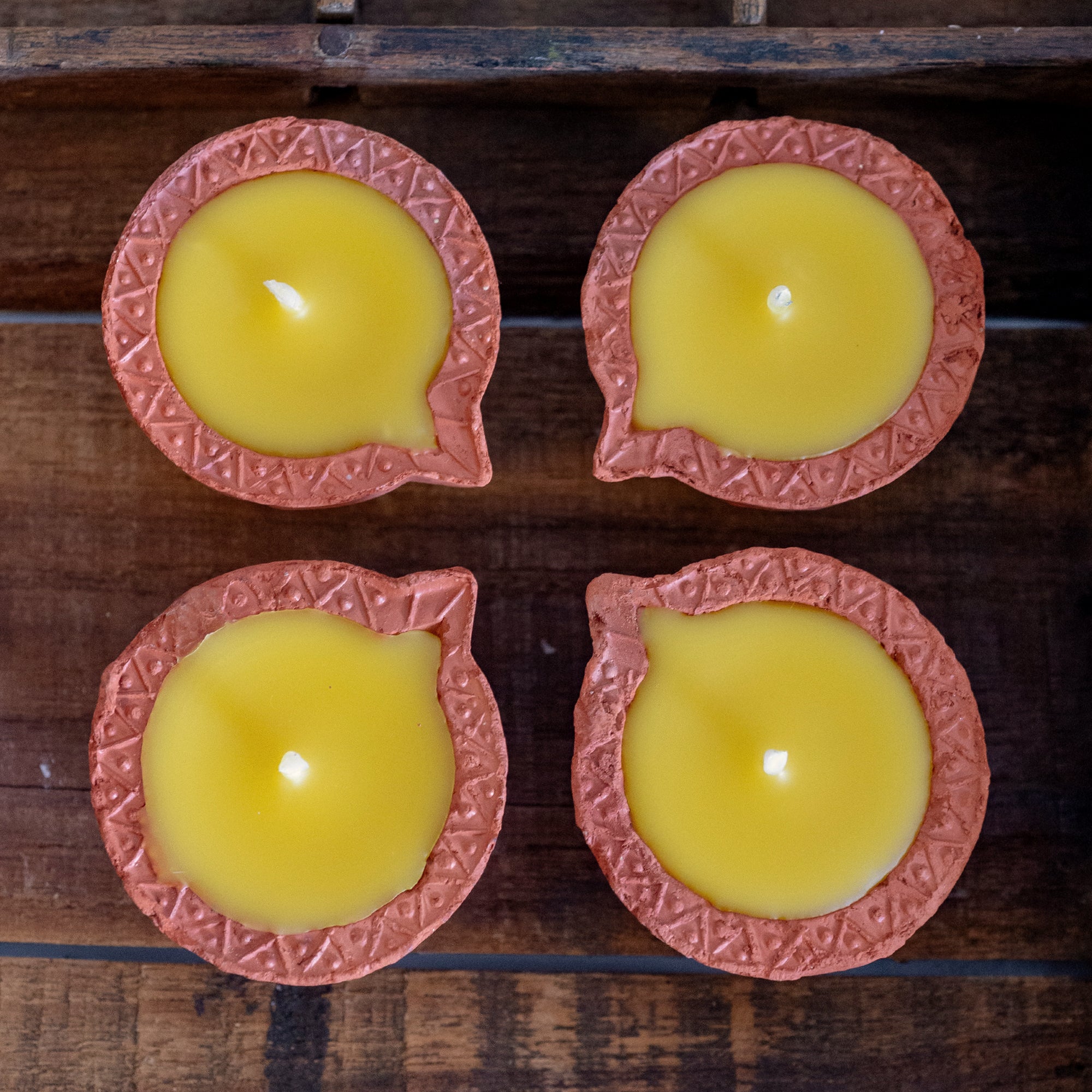 4 DIYA BEESWAX DIYAS with Zig Zag pattern