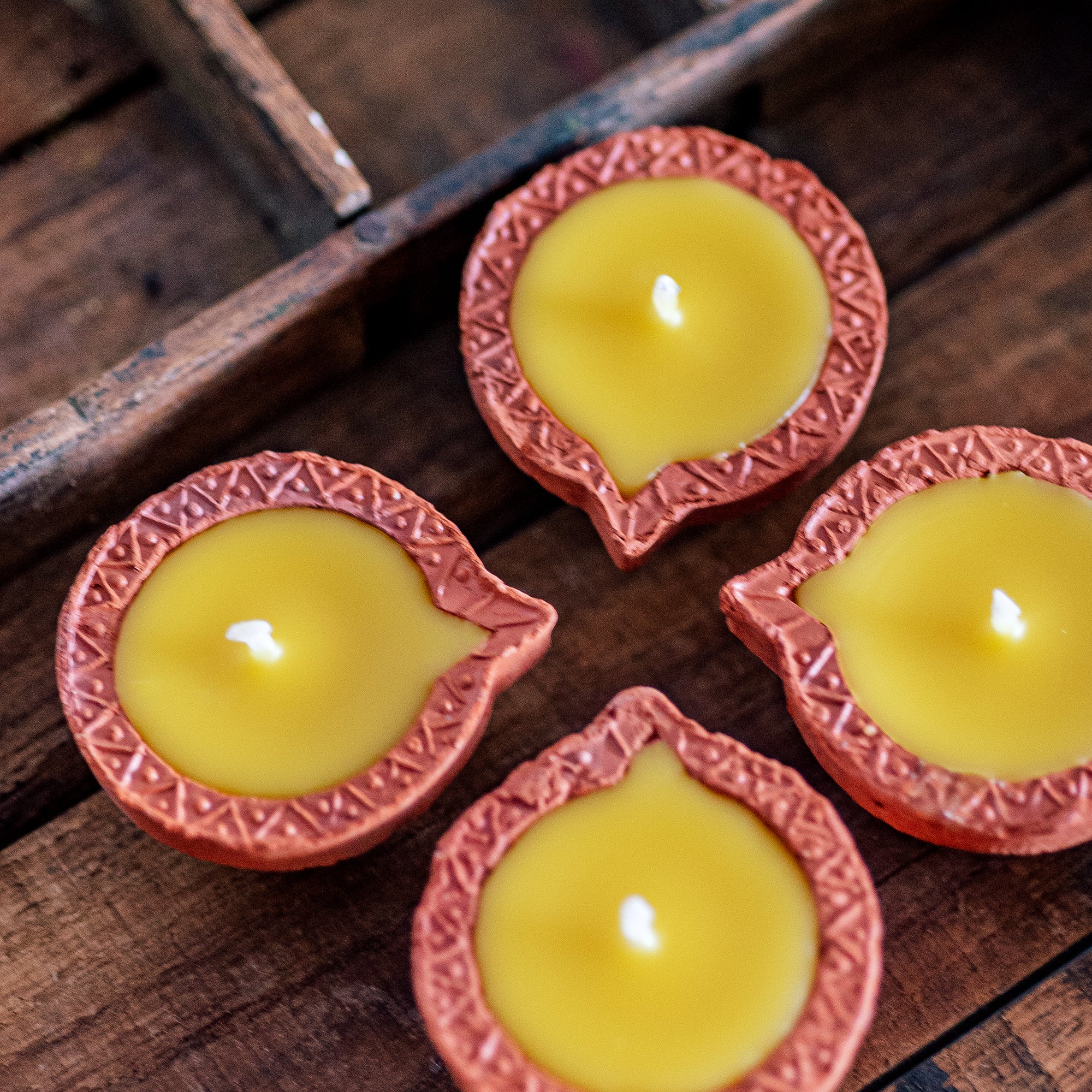 4 DIYA BEESWAX DIYAS with Zig Zag pattern