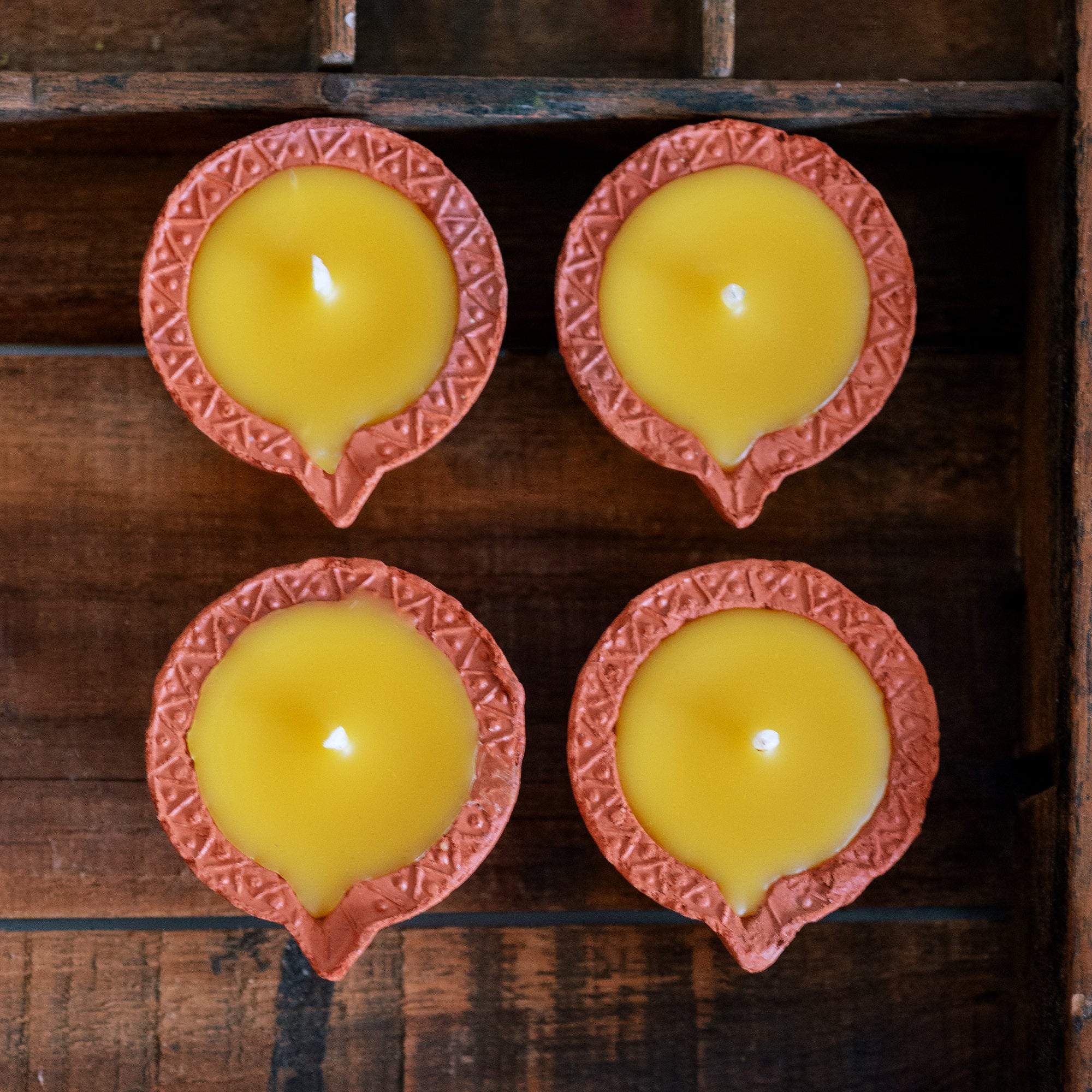 4 DIYA BEESWAX DIYAS with Zig Zag pattern