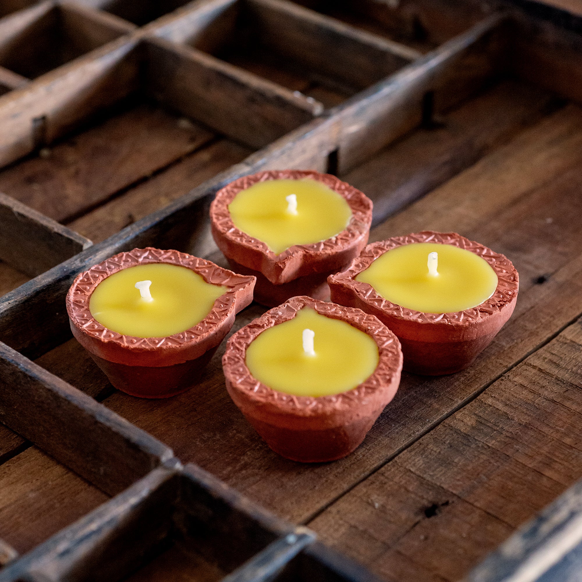 4 DIYA BEESWAX DIYAS with Zig Zag pattern