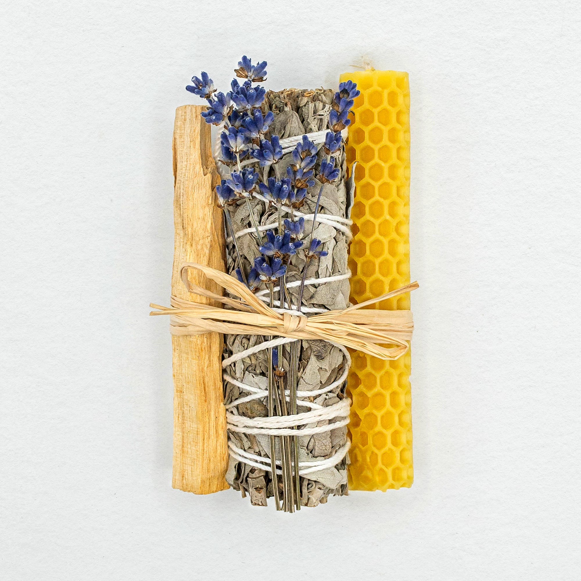 WHITE SAGE, LAVENDER, PALO SANTO + BEESWAX CANDLE