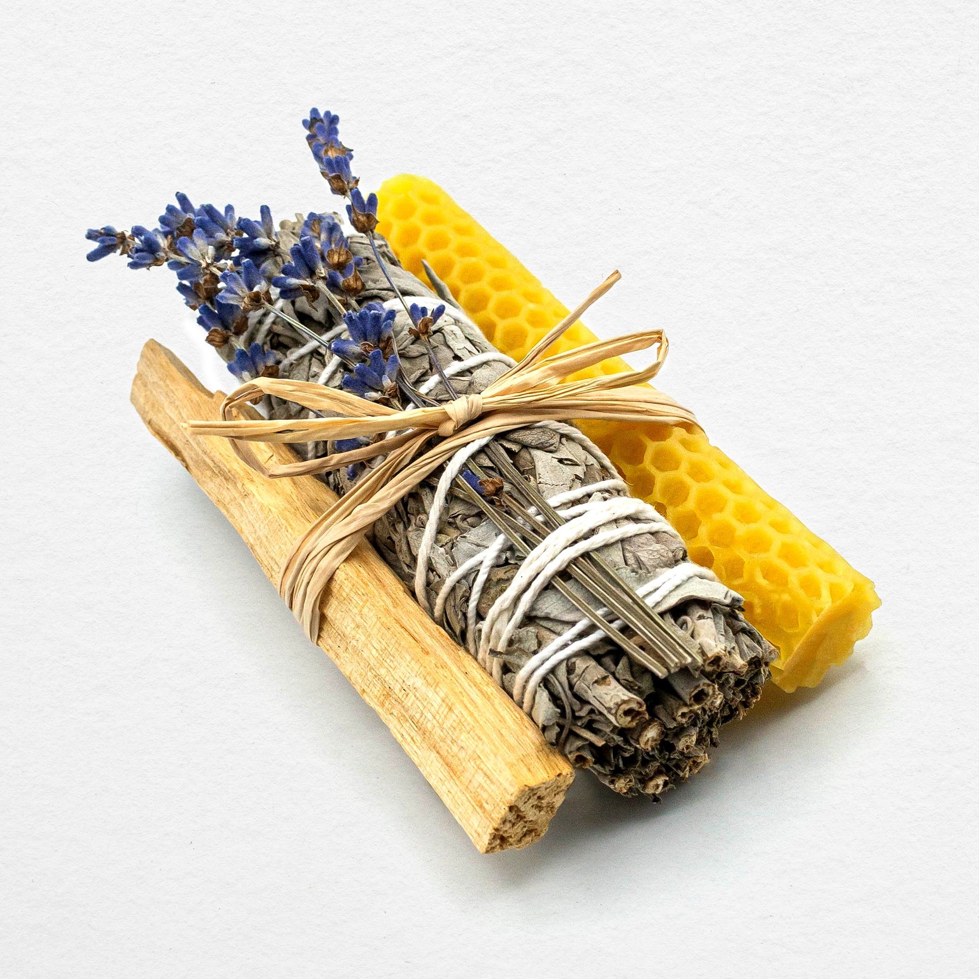 WHITE SAGE, LAVENDER, PALO SANTO + BEESWAX CANDLE