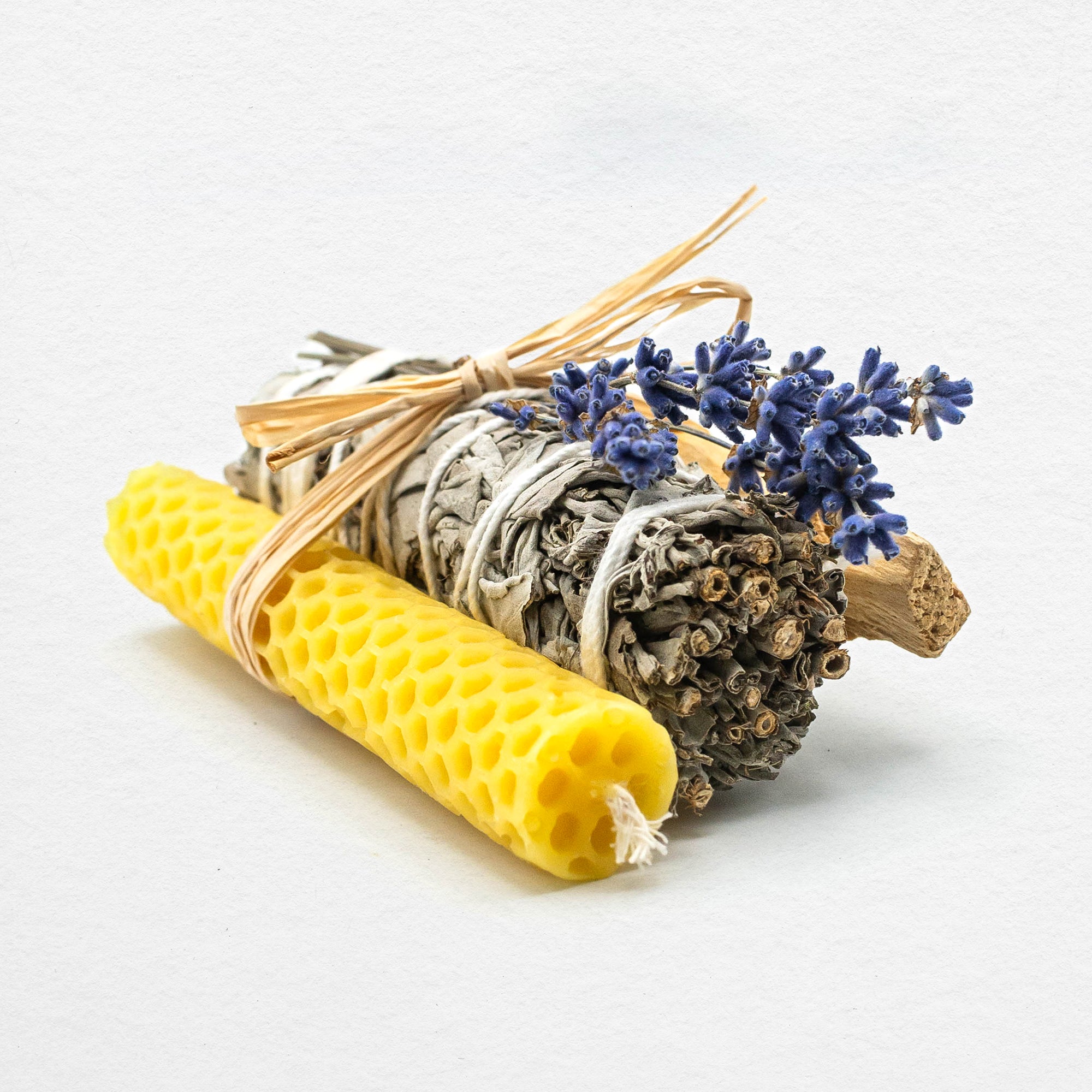 WHITE SAGE, LAVENDER, PALO SANTO + BEESWAX CANDLE