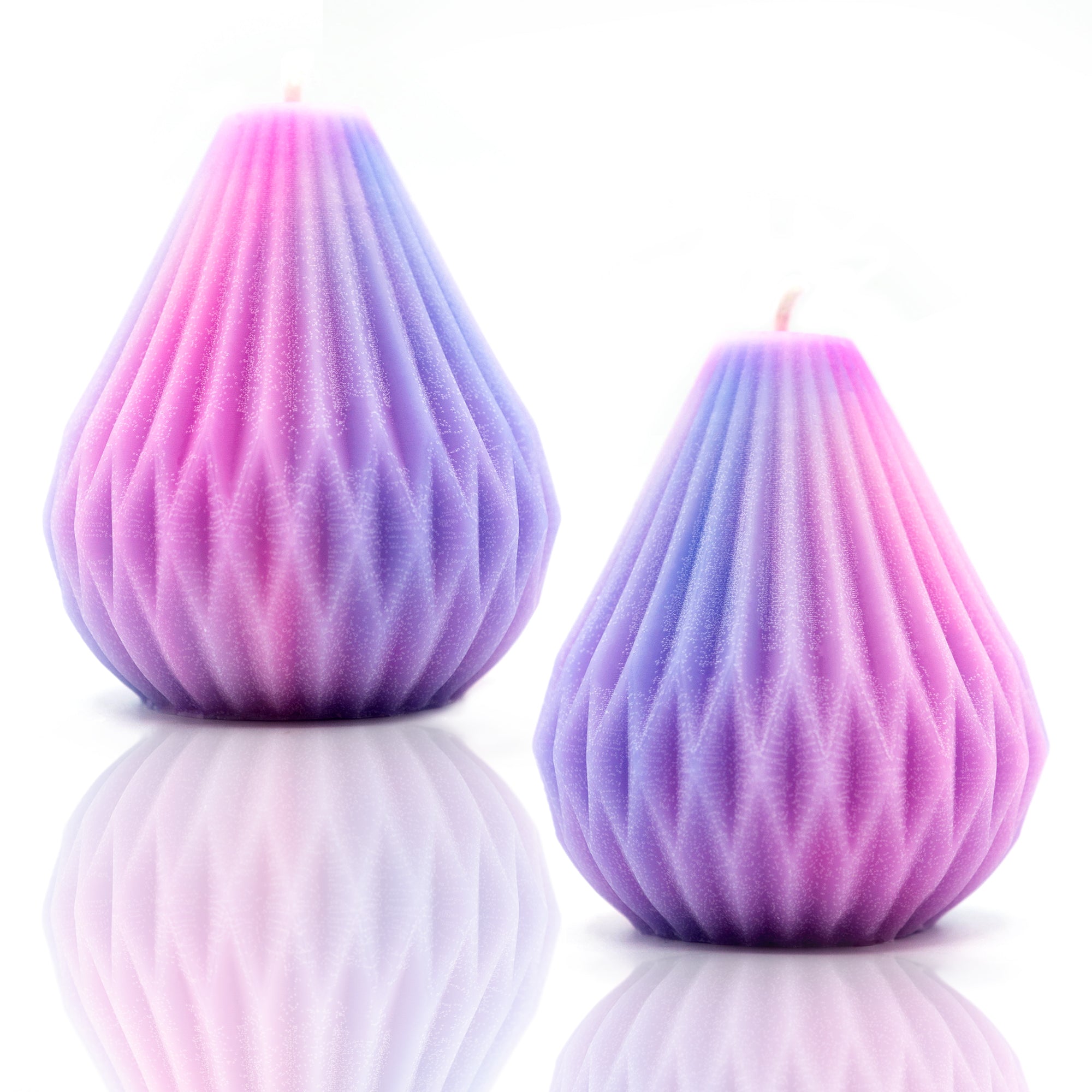 PURPLE & PINK ORIGAMI PEAR SHAPED LANTERN CANDLES - SET OF 2