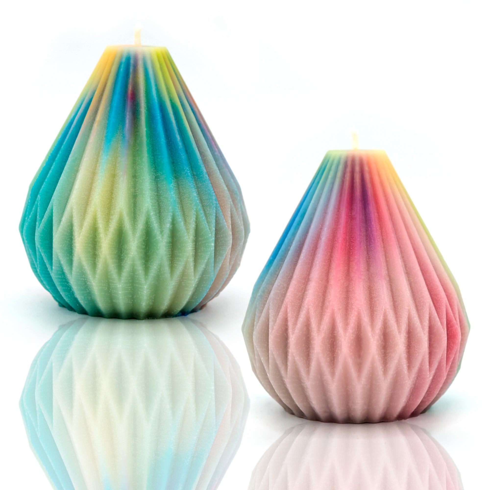 ORIGAMI PEAR SHAPED LANTERN RAINBOW CANDLES - SET OF 2