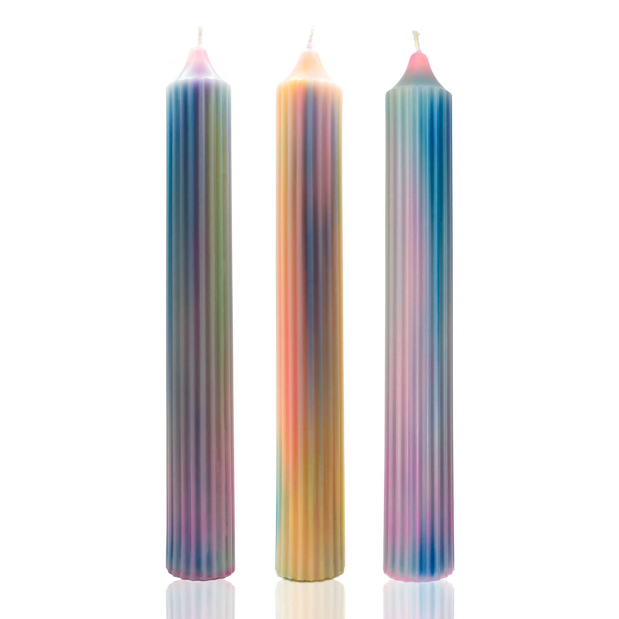 TALL RIDGED MULTI-COLOURED PASTEL CANDLE