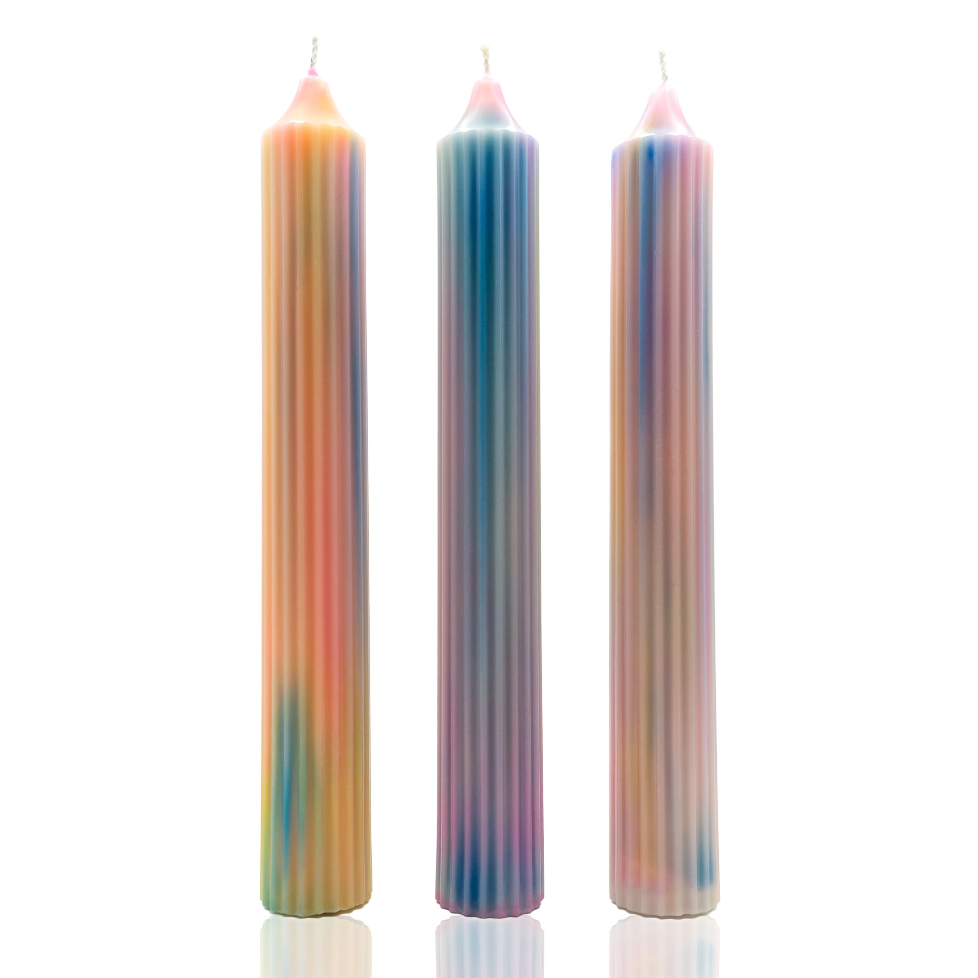 TALL RIDGED MULTI-COLOURED PASTEL CANDLE