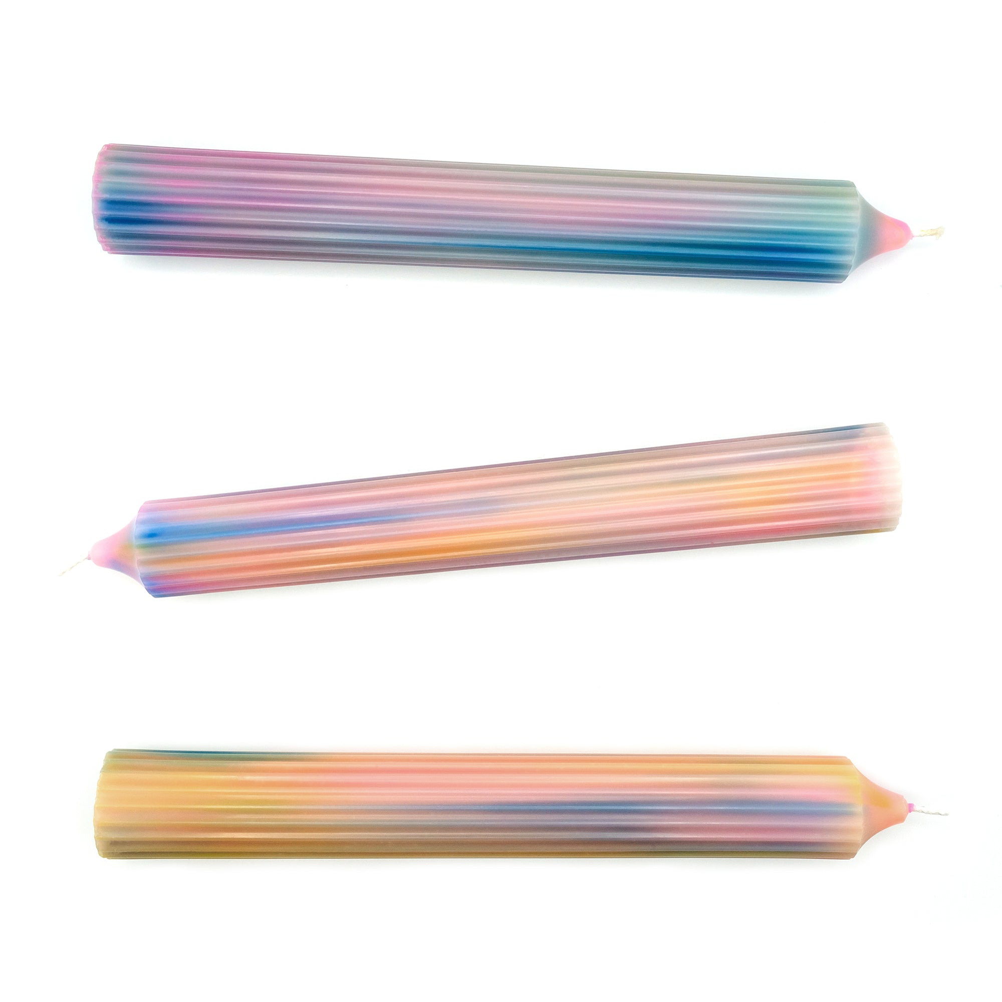 TALL RIDGED MULTI-COLOURED PASTEL CANDLE