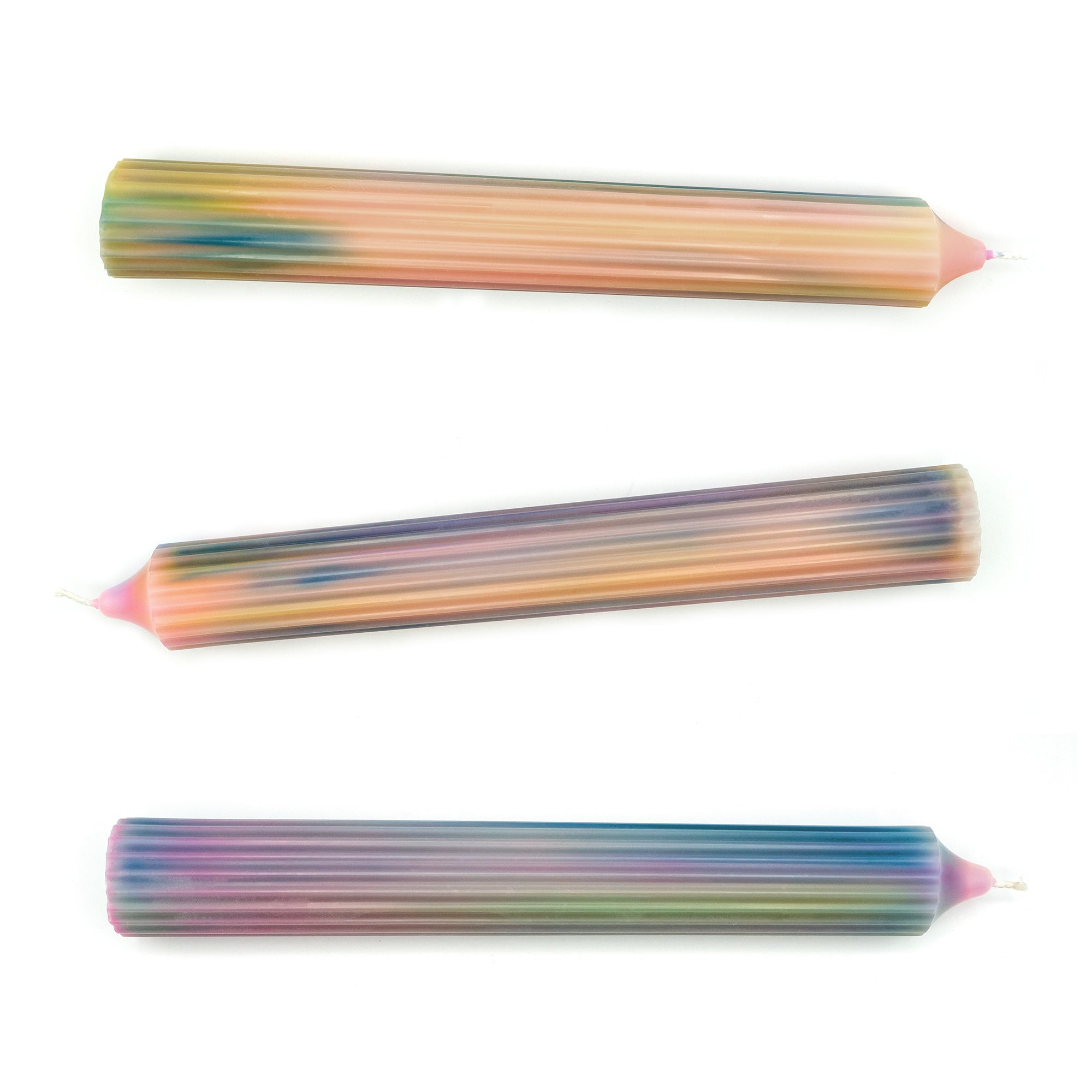 TALL RIDGED MULTI-COLOURED PASTEL CANDLE