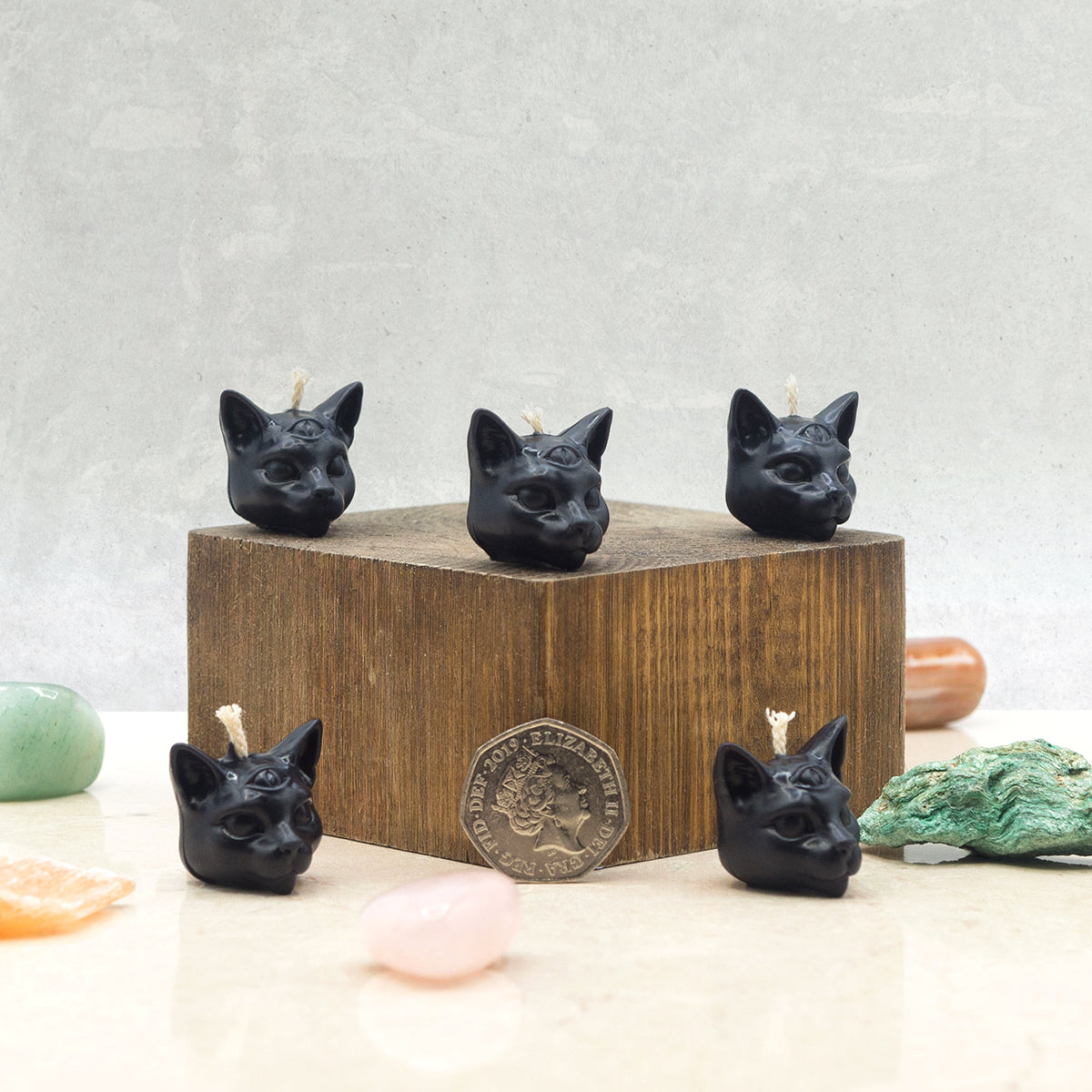 SET OF 5 TINY MYSTICAL CAT CANDLES