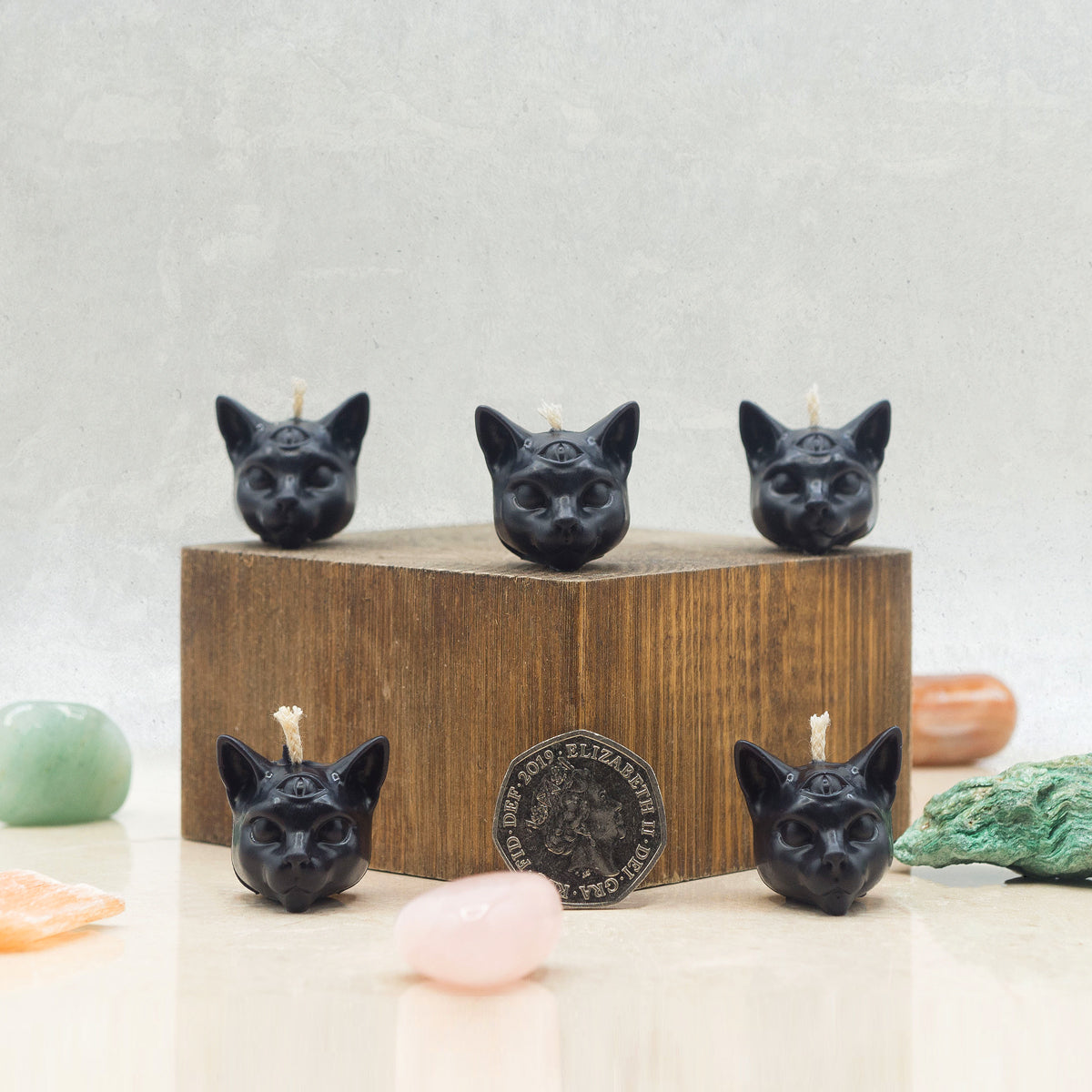 SET OF 5 TINY MYSTICAL CAT CANDLES